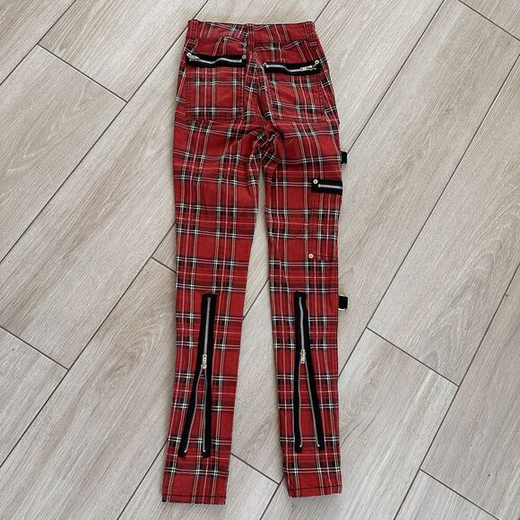 Vintage Tripp NYC Jeans Womens 24 Red Tartan Plaid Punk Goth Rocker Pants 90s - Picture 7 of 11